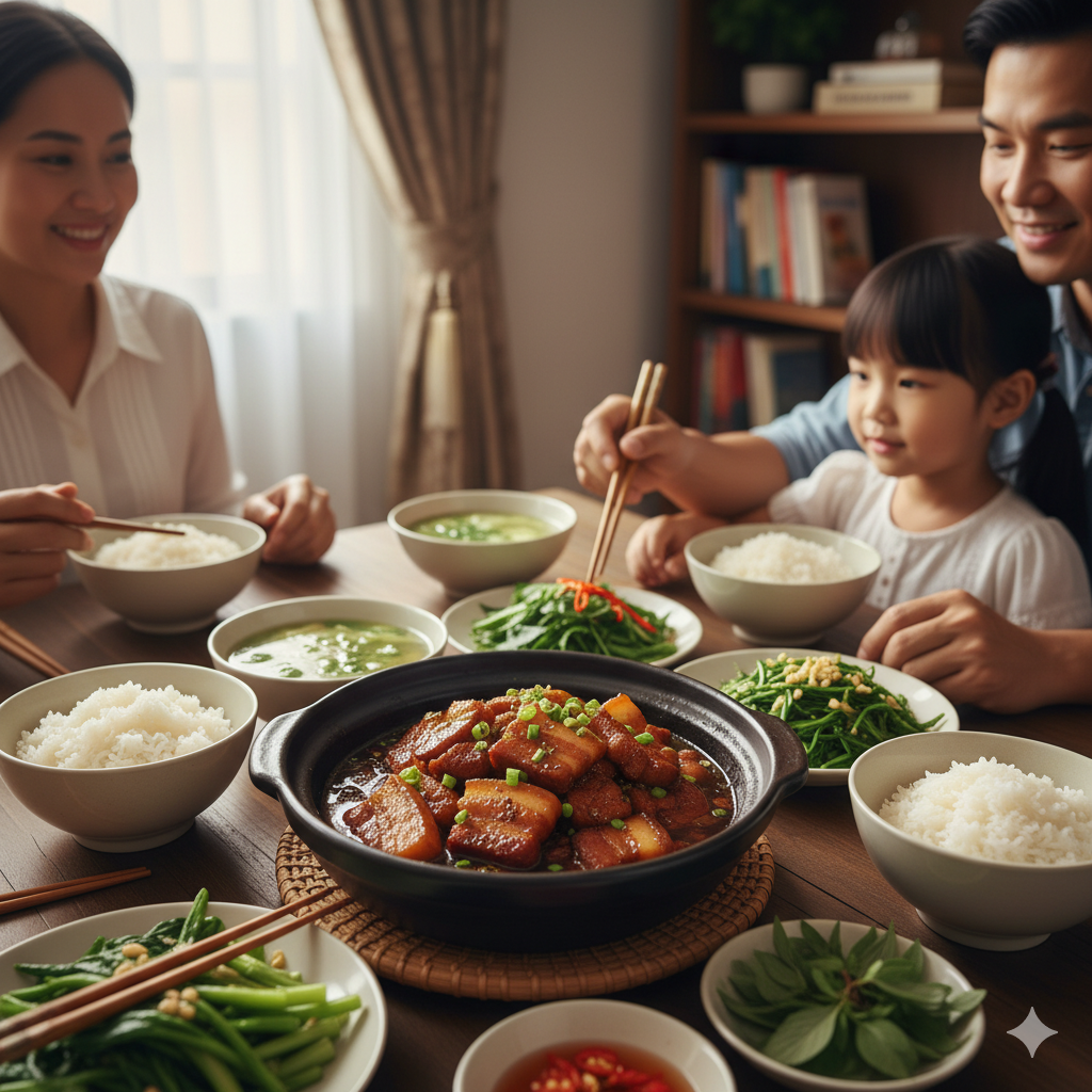 Món thịt kho tiêu trong mâm cơm gia đình